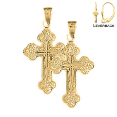 Sterling Silver 35mm Budded & Gyronny Cross Earrings (White or Yellow Gold Plated)