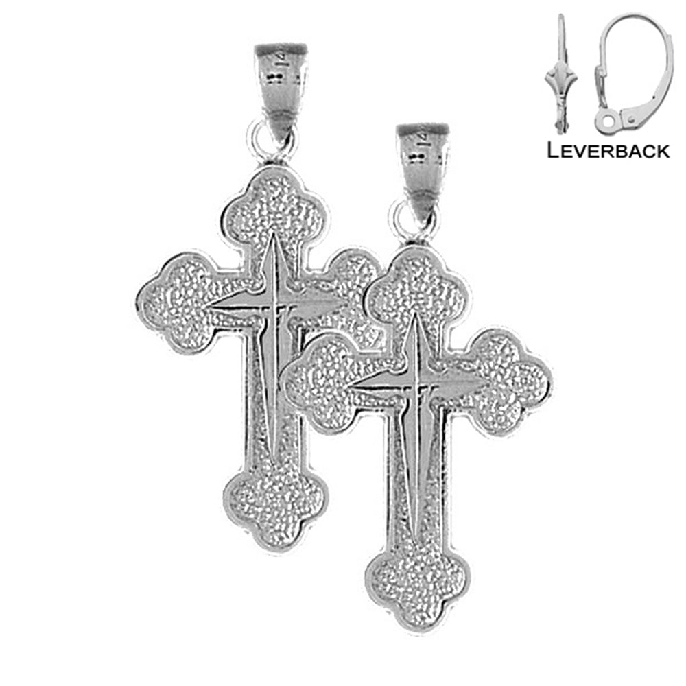 Sterling Silver 35mm Budded & Gyronny Cross Earrings (White or Yellow Gold Plated)