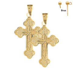 Sterling Silver 35mm Budded & Gyronny Cross Earrings (White or Yellow Gold Plated)