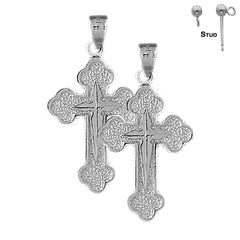 Sterling Silver 35mm Budded & Gyronny Cross Earrings (White or Yellow Gold Plated)