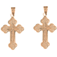 14K or 18K Gold 35mm Budded & Gyronny Cross Earrings