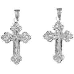 Sterling Silver 35mm Budded & Gyronny Cross Earrings