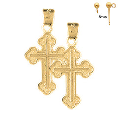 Sterling Silver 27mm Budded Cross Earrings (White or Yellow Gold Plated)