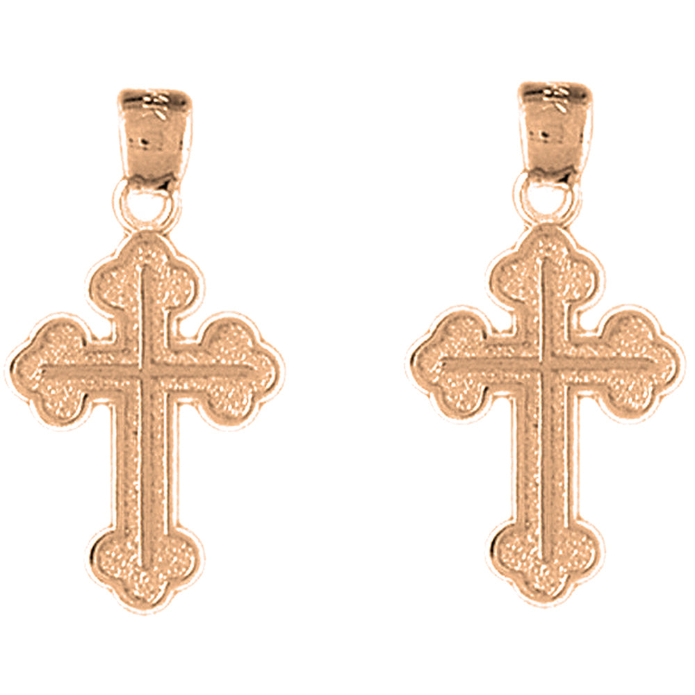 14K or 18K Gold 27mm Budded Cross Earrings