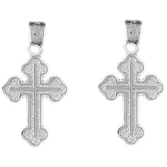 Sterling Silver 27mm Budded Cross Earrings