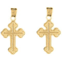 Yellow Gold-plated Silver 27mm Budded Cross Earrings