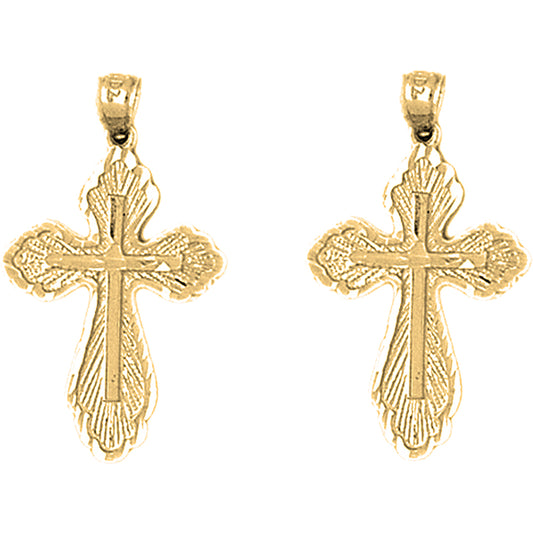 Yellow Gold-plated Silver 30mm Budded Cross Earrings