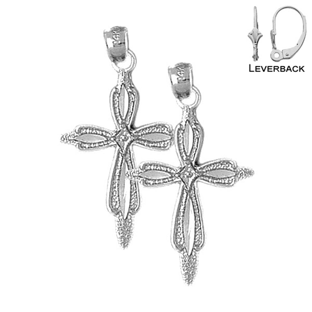 Sterling Silver 33mm Passion Cross Earrings (White or Yellow Gold Plated)