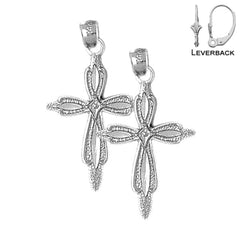 Sterling Silver 33mm Passion Cross Earrings (White or Yellow Gold Plated)