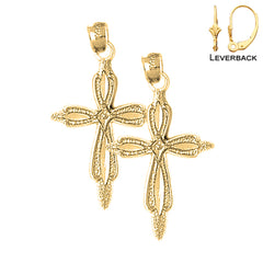 Sterling Silver 33mm Passion Cross Earrings (White or Yellow Gold Plated)