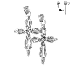 Pendientes de plata de ley con forma de cruz de la pasión de 33 mm (chapados en oro blanco o amarillo)