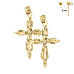 Sterling Silver 33mm Passion Cross Earrings (White or Yellow Gold Plated)