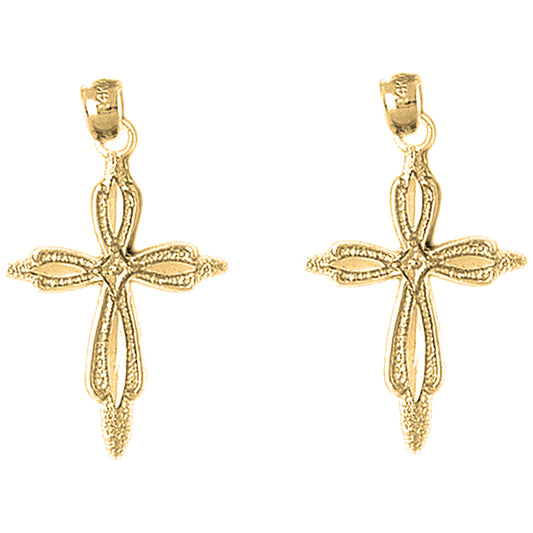 Yellow Gold-plated Silver 33mm Passion Cross Earrings