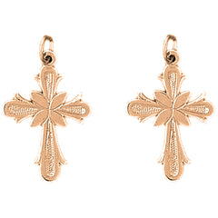 14K or 18K Gold 27mm Budded Cross Earrings