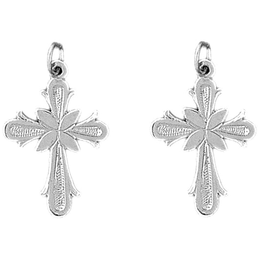 Sterling Silver 27mm Budded Cross Earrings