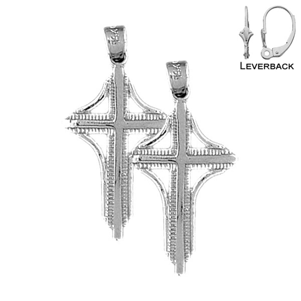 Sterling Silver 31mm Latin Cross Earrings (White or Yellow Gold Plated)