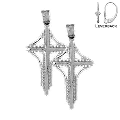 Sterling Silver 31mm Latin Cross Earrings (White or Yellow Gold Plated)