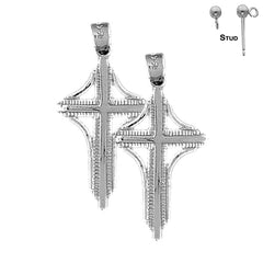 Sterling Silver 31mm Latin Cross Earrings (White or Yellow Gold Plated)