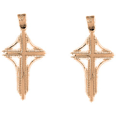 14K or 18K Gold 31mm Latin Cross Earrings