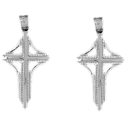 Sterling Silver 31mm Latin Cross Earrings