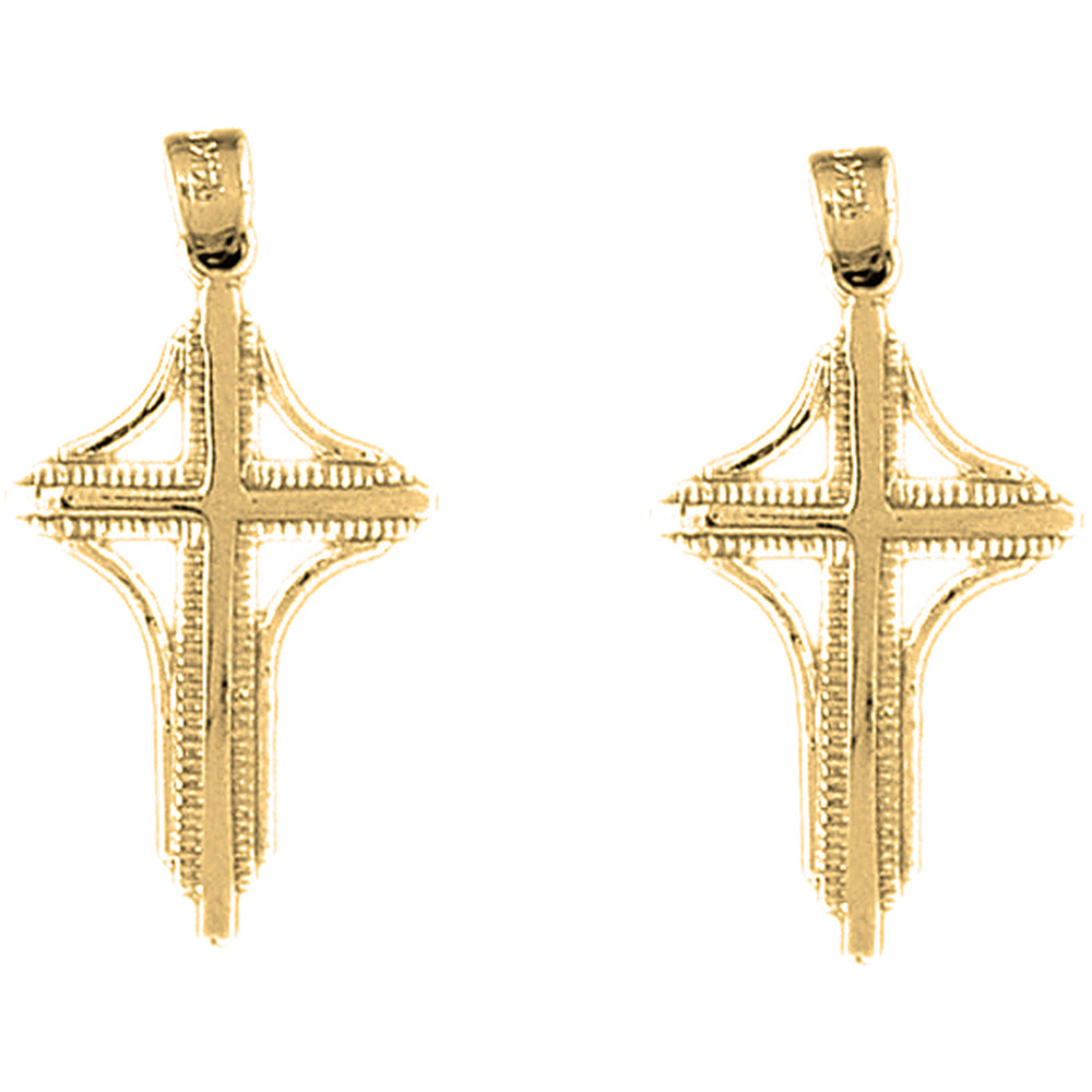 14K or 18K Gold 31mm Latin Cross Earrings