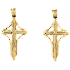 Yellow Gold-plated Silver 31mm Latin Cross Earrings