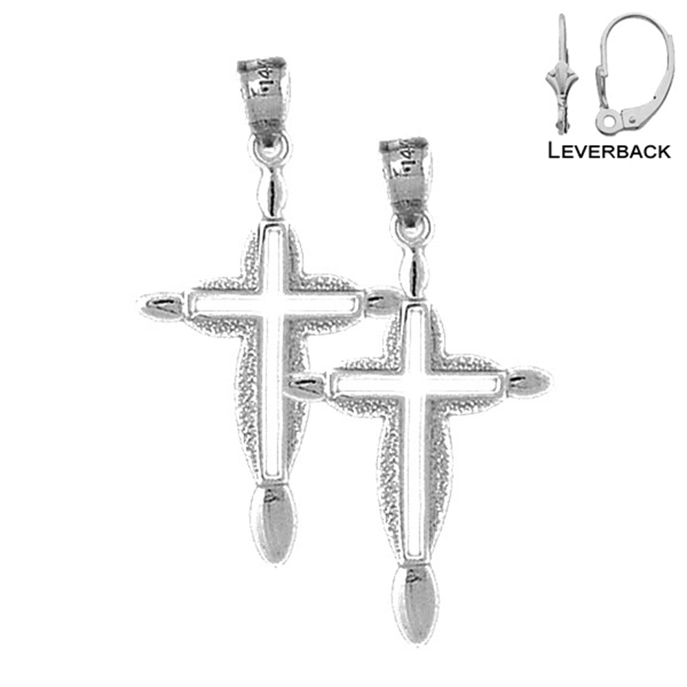 Sterling Silver 36mm Passion Cross Earrings (White or Yellow Gold Plated)