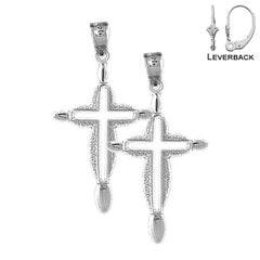 Sterling Silver 36mm Passion Cross Earrings (White or Yellow Gold Plated)