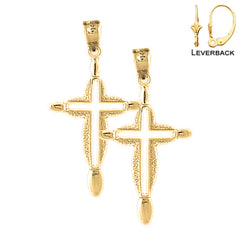 Sterling Silver 36mm Passion Cross Earrings (White or Yellow Gold Plated)