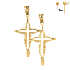 Sterling Silver 36mm Passion Cross Earrings (White or Yellow Gold Plated)