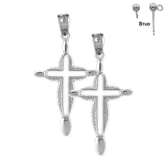 Pendientes de plata de ley con forma de cruz de la pasión de 36 mm (chapados en oro blanco o amarillo)