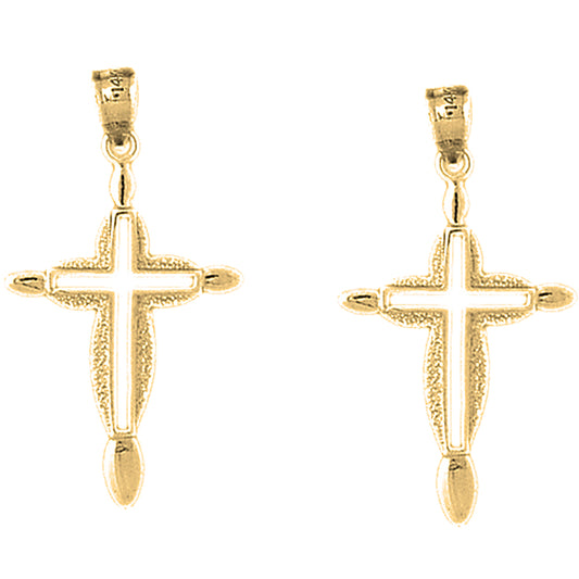 Yellow Gold-plated Silver 36mm Passion Cross Earrings