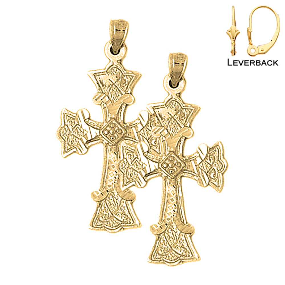 14K or 18K Gold Budded Cross Earrings