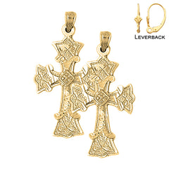 Pendientes de cruz con brotes de plata de ley de 37 mm (chapados en oro blanco o amarillo)