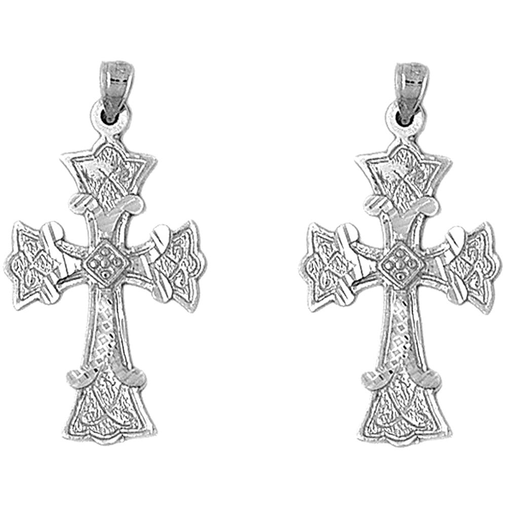 Sterling Silver 37mm Budded Cross Earrings