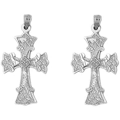 Sterling Silver 37mm Budded Cross Earrings