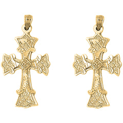 Yellow Gold-plated Silver 37mm Budded Cross Earrings