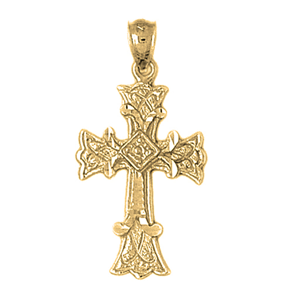 14K or 18K Gold Budded Cross Pendant