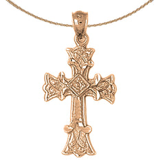 14K or 18K Gold Budded Cross Pendant