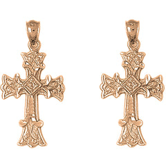 14K or 18K Gold 32mm Budded Cross Earrings