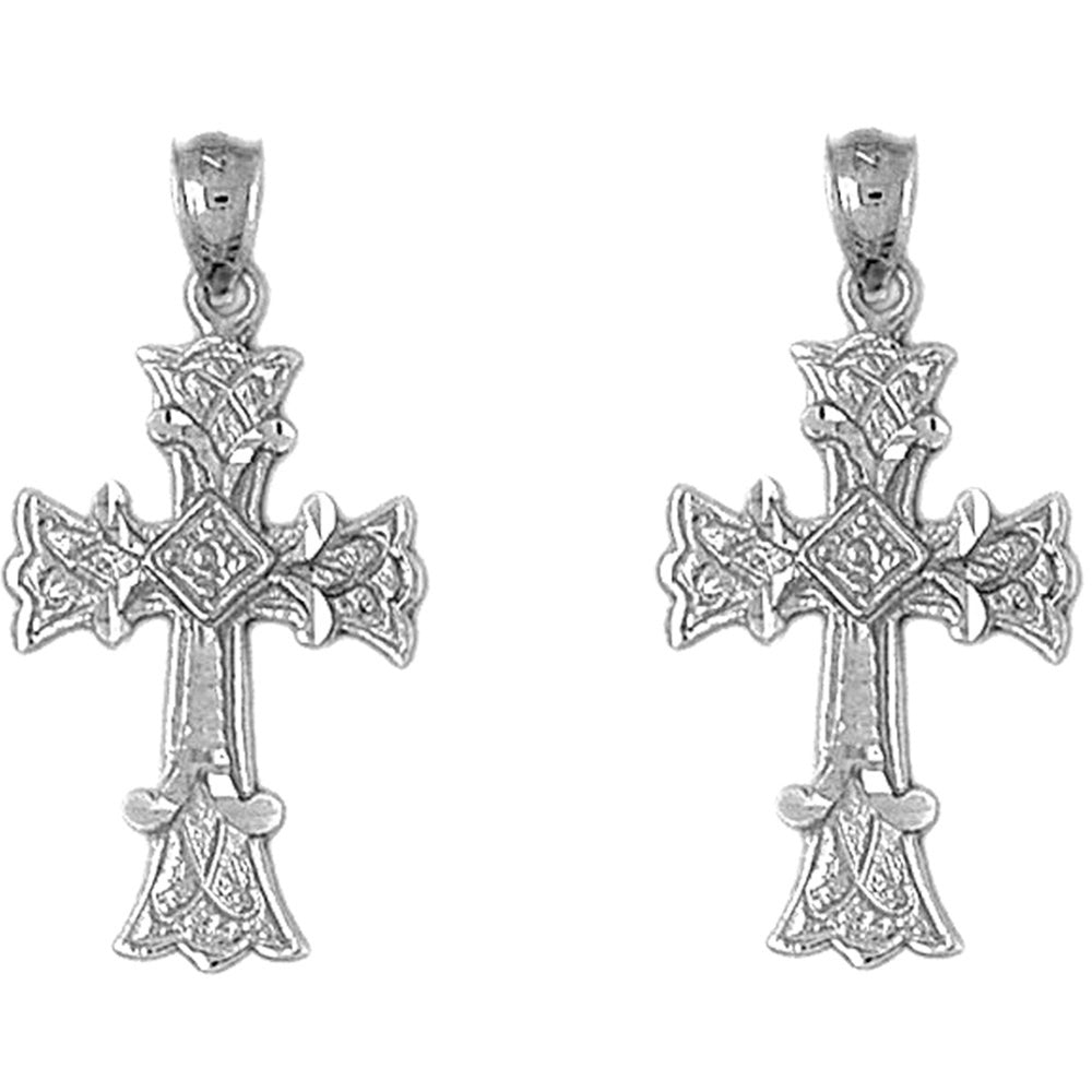 14K or 18K Gold 32mm Budded Cross Earrings