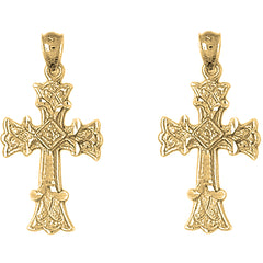 14K or 18K Gold 32mm Budded Cross Earrings