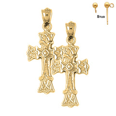 14K or 18K Gold Budded Cross Earrings