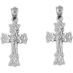 Sterling Silver 29mm Budded Cross Earrings