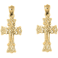 Yellow Gold-plated Silver 29mm Budded Cross Earrings