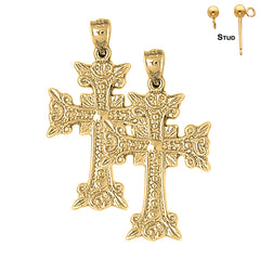 14K or 18K Gold Budded Glory Cross Earrings