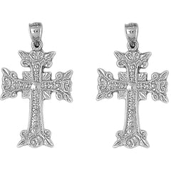 Sterling Silver 34mm Budded Glory Cross Earrings