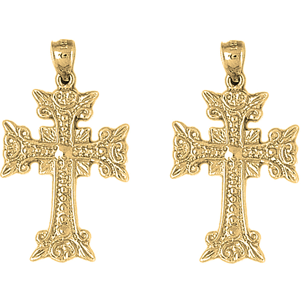 14K or 18K Gold 34mm Budded Glory Cross Earrings