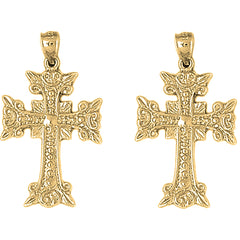 Yellow Gold-plated Silver 34mm Budded Glory Cross Earrings