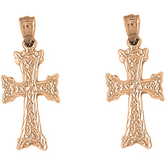 14K or 18K Gold 31mm Budded Cross Earrings